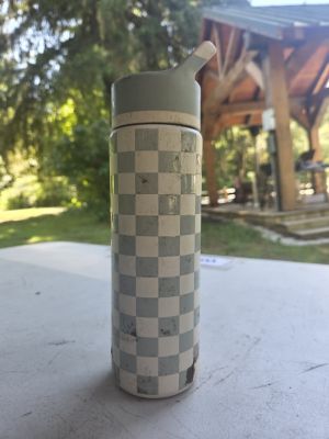 Green Checkered Water Bottle