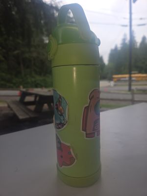 Green Water Bottle with Stickers