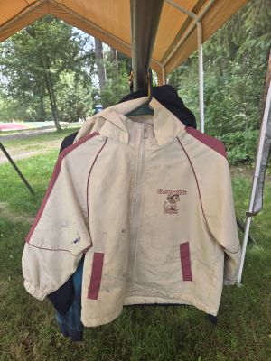 Cream and Maroon Hooded Jacket