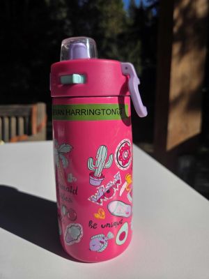 Pink Sticker-Covered Water Bottle