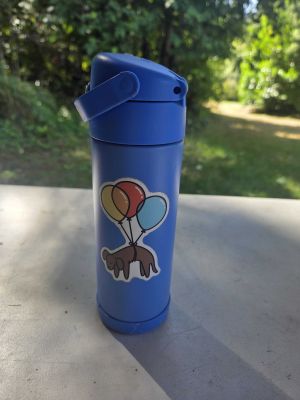 Blue Water Bottle with Balloon Sticker