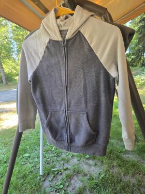 Gray and Tan Zip-Up Hoodie