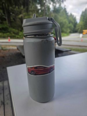 Gray Water Bottle with Car Sticker