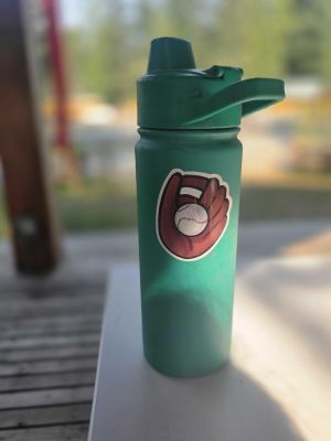 Green Water Bottle with Baseball Sticker