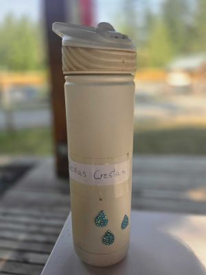 Cream Water Bottle with Gems