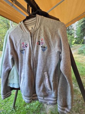 Gray Floral Embroidered Zip Jacket