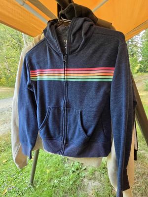 Navy Blue Striped Zip Hoodie