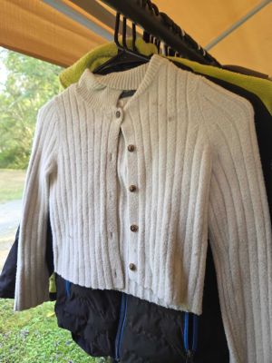 White Ribbed Knit Cardigan